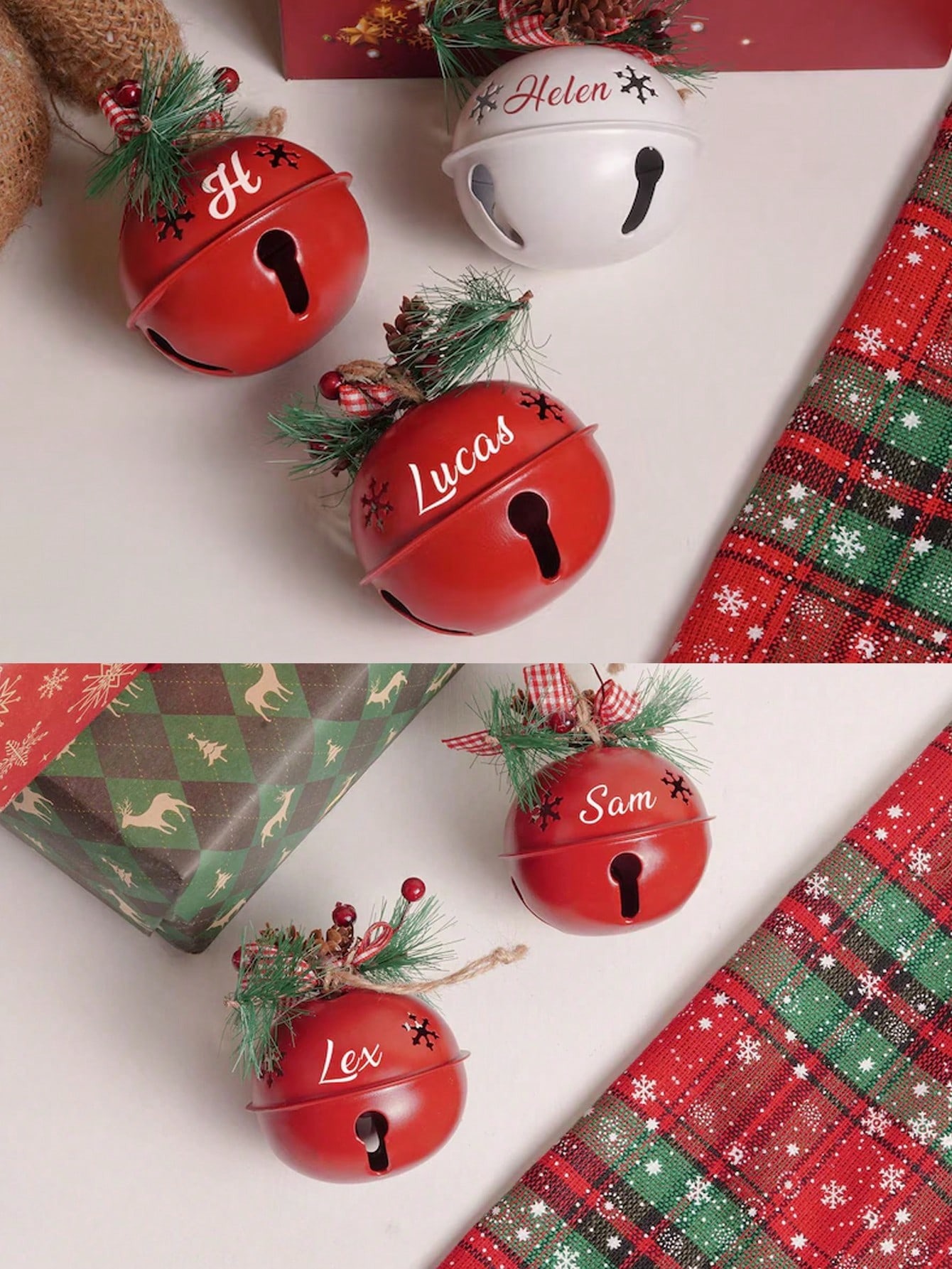 Personalized Name Christmas Tree Ornaments Custom Text Bells Christmas Tree Decorations